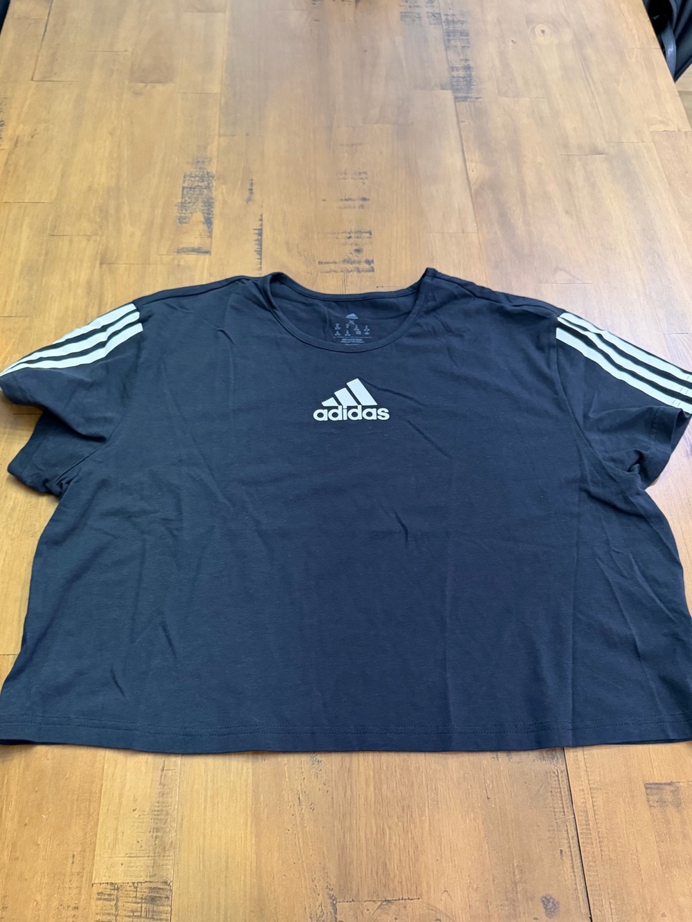 Adidas Crop Black Logo Tee with White Stripes